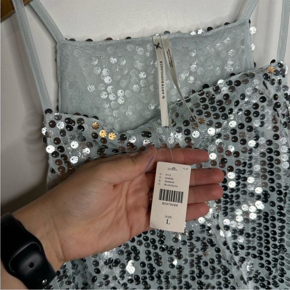 Anthropologie Silver Sequin Halter Cami Top - Picture 5 of 5